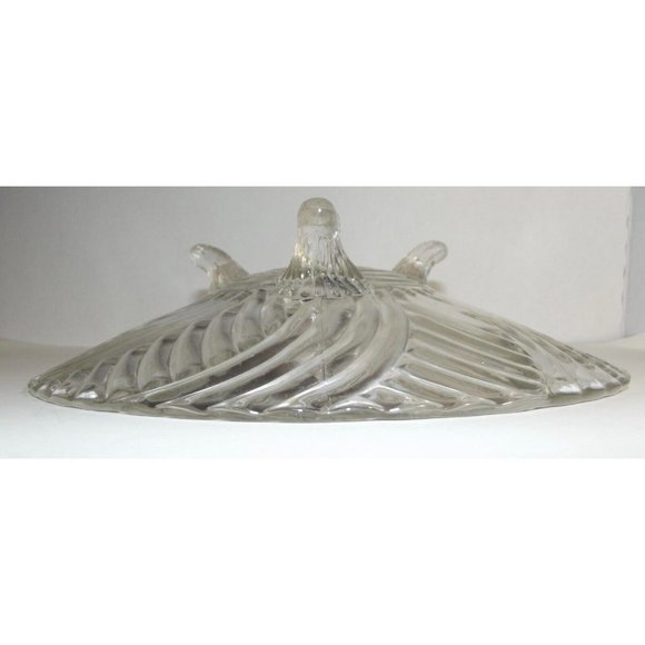 Vintage Clear 10" Glass Serving Bowl Swirl Spiral Pattern 3 Toed Footed Pedestal - Picture 6 of 10